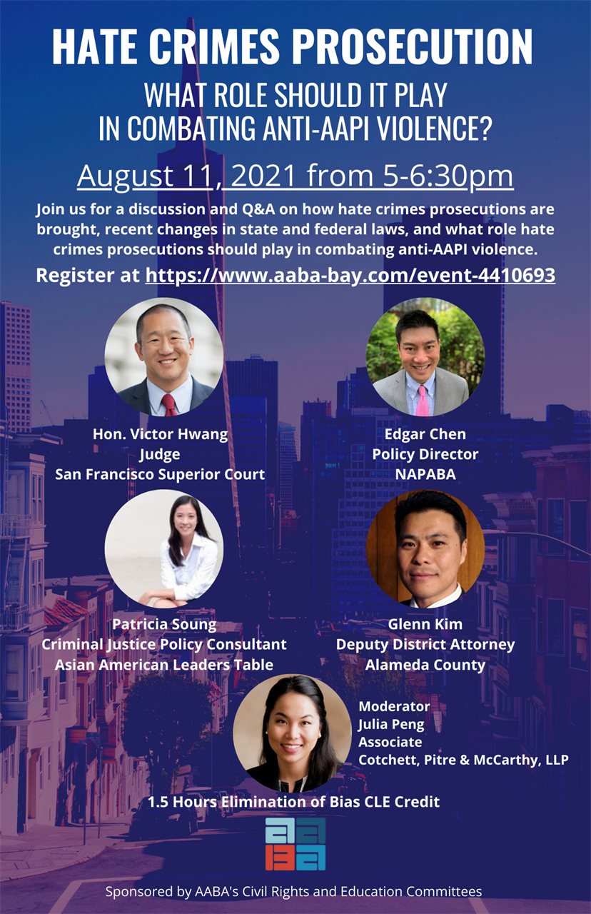 Join us for a discussion and Q&A on how hate crime prosecution matters are brought, what recent changes have been made in state and federal laws, and what role hate crime prosecution should play in combating anti-AAPI violence. 